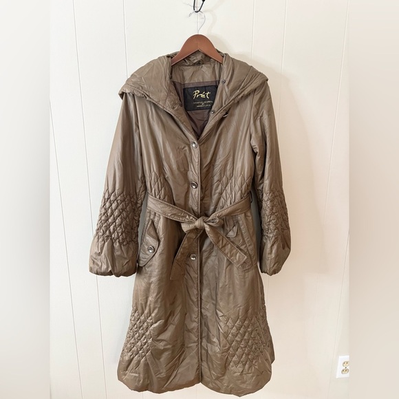 Lacompel by Andrea Landi long hooded puffer coat jacket brown - Picture 1 of 7